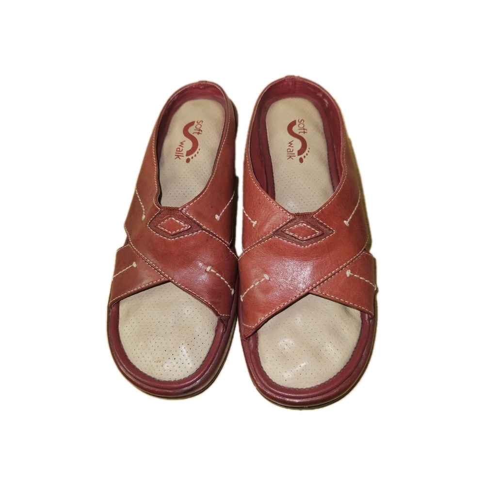 Softwalk Sandals Size 6.5M Red Leather‎ W/Cushioning Inside S1922-610